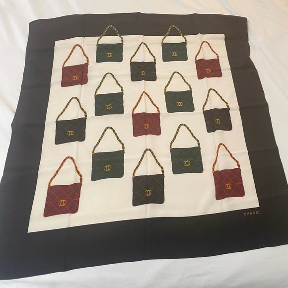 ✅💯Authentic Chanel Black and White Scarf with Bag Print. - Picture 1 of 3